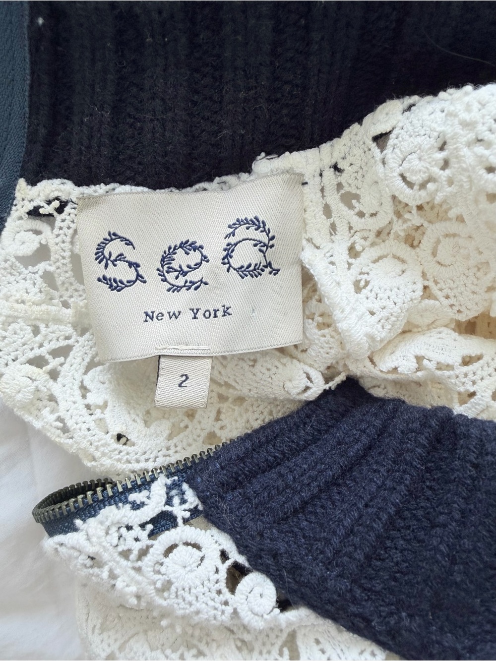 Sea New York Navy Sweater with White Lace Yoke - Picture 5 of 5